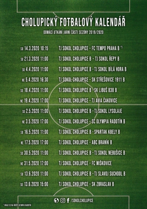 Kalendář domácích zápasů - jaro 2020